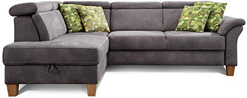 CAVADORE Ammerland - Divano angolare in stile country con poggiatesta regolabile, 245 x 84 x 194, effetto pelle, colore: Grigio scuro