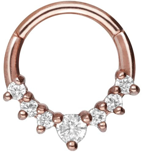 PIERCINGLINE Segmentring Clicker 7 Kristalle Chirurgenstahl Piercing Nase Septum Ohr Helix Tragus Roségoldfarben