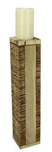 Flair Flower 706787N Kerzenhalter Säule Kork Kerzenständer Deko Weihnachtsdeko Stumpenkerze Laterne aus Holz Landhausstil Antik-Braun Alpenhütte Shabby, Natur, ca. 47x10x10 cm