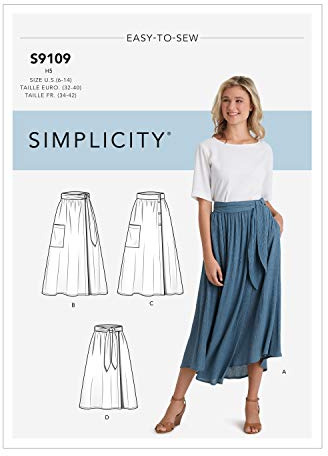 Simplicity SS9109U5 Schnittmuster S9109 Wickelröcke in verschiedenen Längen mit Bindeoptionen, U5 (16-18-20-22-24)