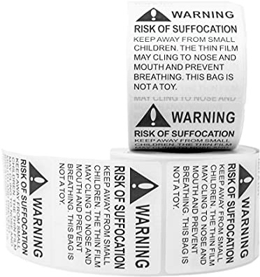 Innovative Haus 2 Rolls x 500 Labels (1,000 Total) Risk of Suffocation Warning Labels Keep Away from Children 2 x 2 Stickers, Self Adhesive Sticker Reduce Hazard. Plastic Polybags Shipment