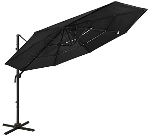 vidaXL Sonnenschirm mit Aluminium-Mast 4-lagig Ampelschirm Gartenschirm Marktschirm Strandschirm Schirm Kurbelschirm Terrassenschirm Schwarz 3x3m