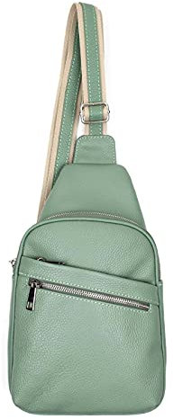 ITAL Damen Herren Leder Tasche Crossbody Bodybag Sling Rucksack Crossover Schultertasche Brusttasche Bag Mint