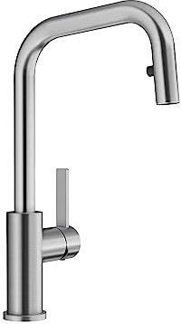 BLANCO JANDORA-S | Küchenarmatur aus massiv Edelstahl | Hochdruck | Mit herausziehbarem Schlauch | Rückflussverhinderer | Keramik Kartusche | Wasserqualität & wassersparend | [10,5x23,5x36,4 cm]