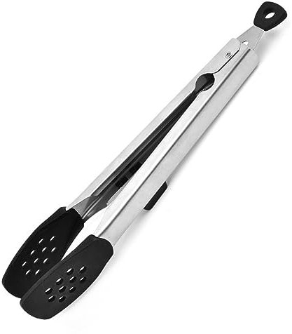 EasefulLife Kitchen Tongs for Cooking - Silicone Tongs for Non Stick Pans - Perfect Air Fryer Tongs for Serving Food Salad BBQ Pasta Spaghetti - 30cm Black