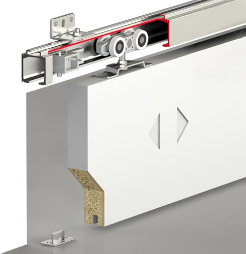 DecorAndDecor Top Hung Sliding Door Track System Kit – Heavy Duty 120KG Capacity – 2.4m Kit for Single Door – Durable and Smooth Design for Homes and Offices