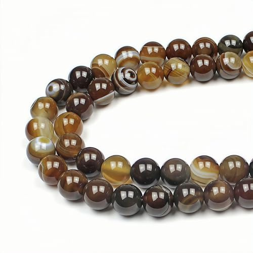 MJDCB 10mm 35st Sten Pärlor Brunt Randig Agat Runda Lösa Naturliga Halvädelsten för Tillverkning Armband Halsband Smycken