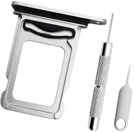 Replacement Sim Card Slot Tray Holder Compatible with iPhone 12 Pro / 12 Pro Max, 1 Metal SIM Card Tray Holder with Waterproof Rubber Gasket Ring, 1 Open Eject Pin and 1 Needle Opener Ejector, Silver