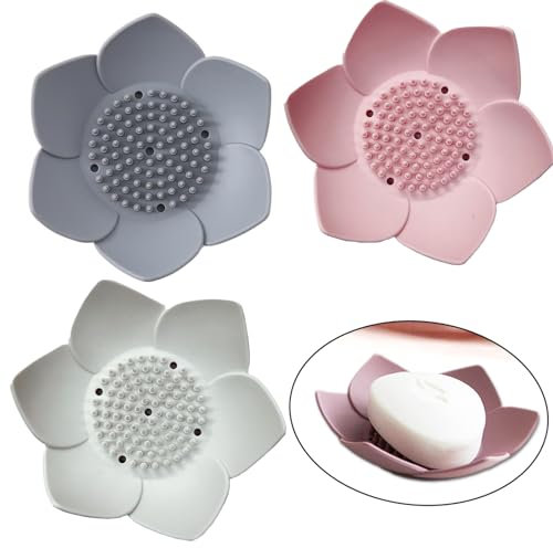 3 Pezzi Portasapone di loto, Porta sapone a base di silicone, Porta sapone da bagno, per Bagno, Cucina, Bagno con Doccia, Lavanderia o Stanza dei Fanghi