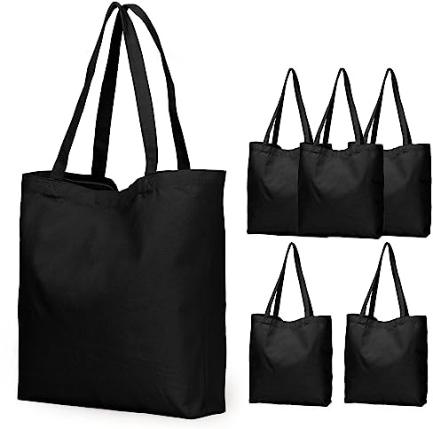 Koolmox Leinentaschen mit Reißverschluss, schwarz, 6er-Pack, 34,9 x 34,9 cm, robuste natürliche Canvas-Tragetaschen mit Griffen, wiederverwendbare Einkaufstaschen zum Basteln, Vinyl-Druck, Malerei,
