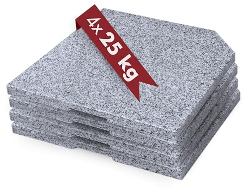 Doppler Granitplatten 4er Set 25kg Beschwerplatten Schirmständer 50x50x4cm | Beschwerplatte für Kreuzständer aus Naturstein, mit Griffmulde, wetterfest, für Pendelschirme