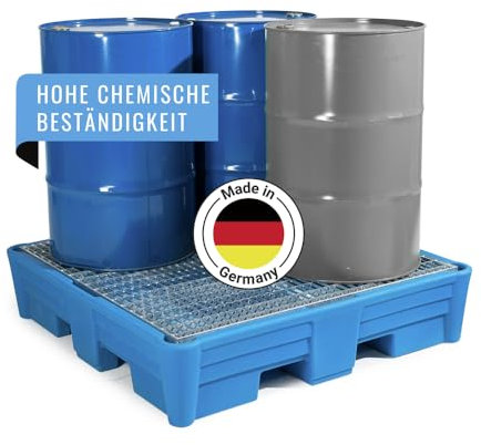 Auffangwanne classic-line aus Polyethylen (PE) für 4 Fässer, m. verzinktem Gitterrost, 1330x1330x295