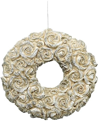 dekorativer nostalgischer runder Deko-Kranz mit Rosenblütenmotiv Creme-grau antik im Shabby Landhaus-Stil (cremegrau groß)