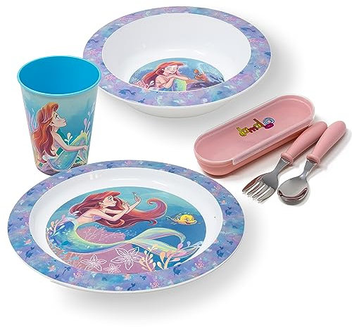 damaloo La Sirenetta Set Stoviglie Bambini - Piatto, Ciotola, Tazza e Posate Bambini, Set da Tavola per Colazione, Pranzo e Cena, Riutilizzabile e Senza BPA