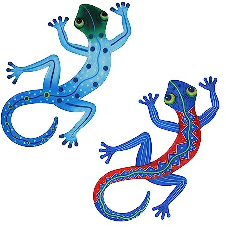 Garneck 2 Stück Gecko Wandbehang Aus Eisen Dekorativer Gecko Anhänger Für Innen Und Außen Stabile Garten Und Terrassendekoration Zufällige Farbe