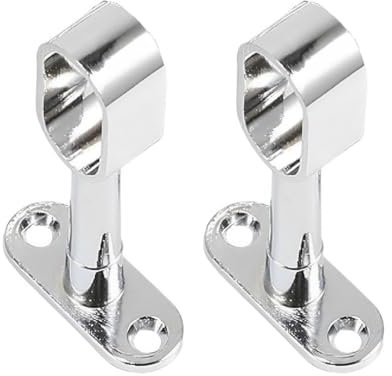 2 Stk Schrankstange Oval Kleiderstange | 17x31mm Stahl verchromt | Seitenwand-Schrankrohrlager Wand-Montage & Mittelträger für Decken-Montage | Kleiderschrank Stange Ausziehbar