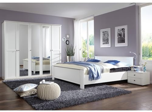 Lomadox Schlafzimmer Set 4-teilig mit Bett 180x200, 2 Nachttische, Kleiderschrank in weiß