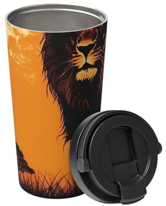 KHiry Isolierter Kaffeebecher mit Deckel Silhouette Bild Löwe Reisebecher Edelstahl Tumbler Cup für Reisen Doppelwand Kaffeetasse für Büro Kaffee Tumbler Tasse zum Warmhalten von Eiskaffee Tee und