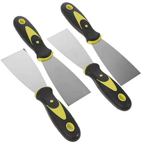 BESPORTBLE Lot De 4 Grattoirs En Métal Bicolore 5 Cm, Spatules De Réparation Murale En Acier Inoxydable Manche Bi-matière, Outils Pour Enlever Peinture Et Mastic, Utilisation Rénovation Intérieure