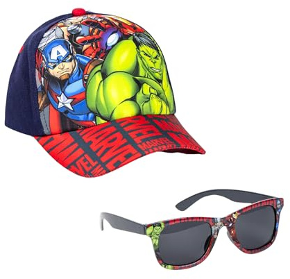Marvel Avengers Sonnenbrille und Baseballkappe für Jungen, Sonnenbrille UV Schutz, Hut Avengers Design Kinder Sommermütze für Jungen