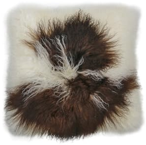 Lammfellkissen Tibet Braun/Weiß mit Innenkissen aus echten Daunen lockig, kuschelig und weich 40 x 40 cm