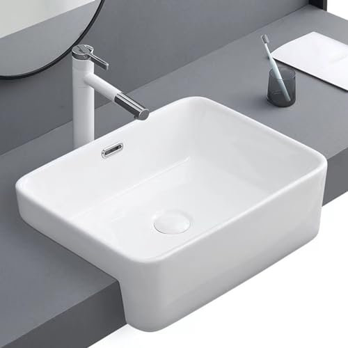 Lavabo da bagno Lavabo da incasso in ceramica da semi-incasso Installazione semplice Lavabo artistico Piccolo appartamento Lavabo semi-sospeso quadrato Hotel Villa Ristorante Toilette Giardino (Bianco