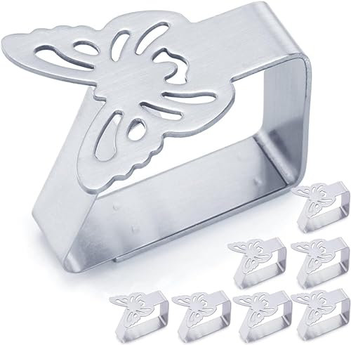 FANXIYA 8 Stück Tischdeckenklammer Edelstahl Tischdecke Clips Tischtuchklammern Tischbeschwerer für Draußen Tischdeckenhalter für Tischplatten mit Einer Dicke von ≤3cm Geeignet (Schmetterling)