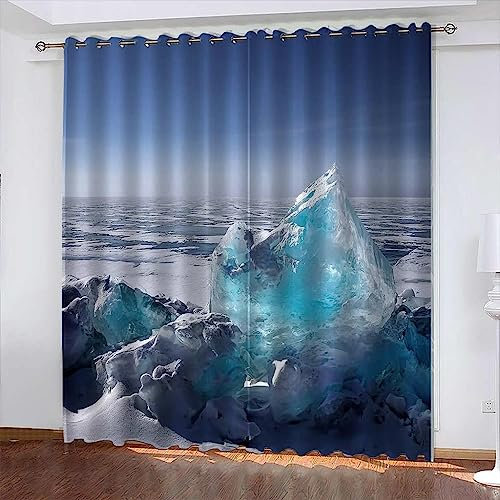 Vorhang Blickdicht Ösen Thermo Verdunkelungs Polyester Gardinen 2 Stück 3D Blaues Landschaftseis Für Schlafzimmer Wohnzimmer Kinder Oder Babyzimmer - Bedruckte Verdunkelungsvorhänge-0B7Q5A2G8P8