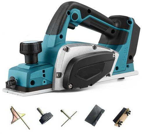 Akku-Hobel Kompatibel mit Makita 18V Batterie, 3200r/min Handgeführte Elektrische Holzhobelmaschine Elektrohobelmaschine, 0-2MM Einstellbares Tiefe für Holzbearbeitung Elektrowerkzeug