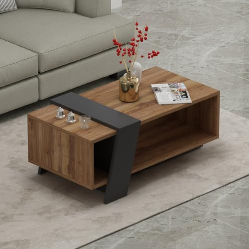 HOMIDEA MELISA Tavolino basso da salotto - Tavolino da divano - Tavolino da Caffè moderno in un design alla moda con mensola 91.8 x 48.8 x 35cm (Briarsmoke)