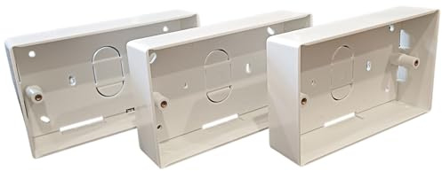 Surface Mounted Electrical Pattress Box, 2 Gang, 32mm deep, White, (3 Pack)