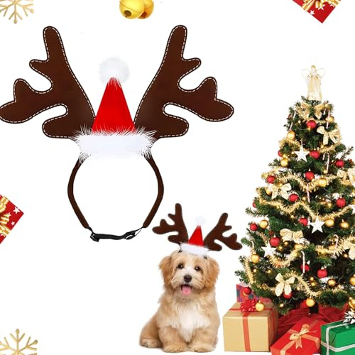 NYZQIW Weihnachten Haustier Stirnband,Haustier Stirnband Weihnachten Rentier,Katze Hund Weihnachten Stirnband,Weihnachten Rentier Geweih,Rentier Haarreif Für Haustiere,Elch Kopfbedeckung