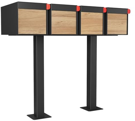 Boîte aux lettres américaine Big Americano for Four en noir avec façade décorative en bois