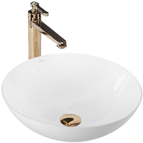 Rea Lavabo da Appoggio Erica Lavandino Bagno 400 x 400 x 145 mm in Ceramica (Bianco)
