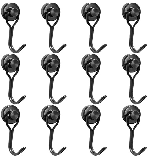 GBKDQQ 12 Stück Magnethaken Extra Stark, 10kg Neodym Magnete Haken Extra Stark, Magnet Haken, Extra Starke Magnete, Magnete Stark Schlüsselhalter für Eisentüren Kühlschränke Küchen