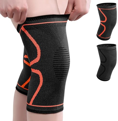 WellSync Genouillère Sport Homme Femme Compression Arthrose Genou Ligamentaire Ménisque Fissuré Maintien Knee Support Genoux Protection Antidérapant Respirant pour Jogging Fitness, Paquet de 2