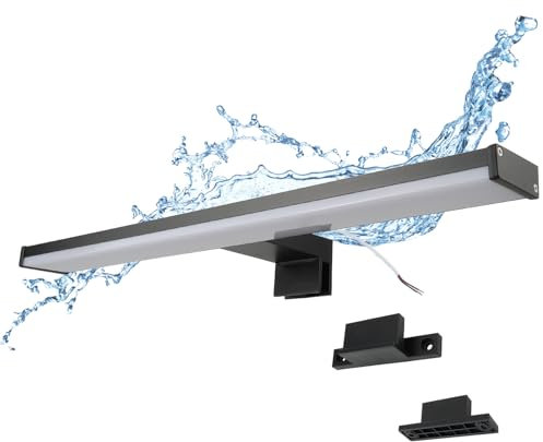 Alpinaluz Applique LED da Specchio Nero per Bagno – 4000K Luce Bianca Neutra – IP44 – Struttura in Alluminio e Supporti in Policarbonato – Installazione su Specchio, Muro o Mobile (40cm 8W)