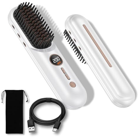 UKLISS Cordless Hair Straightener Brush, Upgraded Pro Portable Mini Straightening Brush for Travel, Negative Ion Hot Comb Wireless Hair Straightening Brush for Women, 9000 mAh USB Cordless Hair Styler