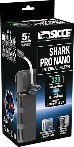 Sicce Shark Pro Nano 320 Internal 85 GPH Aquarium Power Filter up to 20 Gallon Aquariums | Quiet Spray Bar Mini Fish Turtle Pond Tank