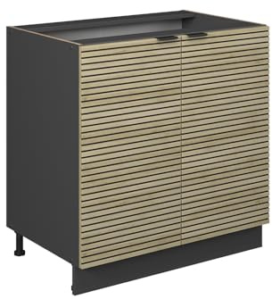 Vicco Küchenunterschrank Fame-Line, Eiche Paneel/Anthrazit 80 cm | MDF-Front · Ohne Arbeitsplatte · Höhenverstellbare Füße · Metallgriffe · Soft-Close