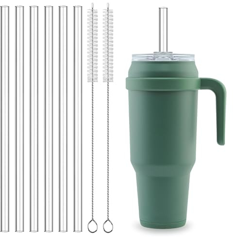 XZESH 6 pajitas de repuesto para vaso reductor de 50 onzas con asa, pajitas transparentes reutilizables para reducir vasos, con 2 cepillos limpiadores de popotes
