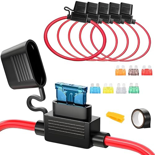 Eawfgtuw Inline-Sicherungshalter, 5 Stück, wasserdichter Sicherungshalter, 12 AWG + 16 AWG, Leitungssicherung Kupferdraht mit 14 sortierten Sicherungen für Auto/LKW/Motorrad/Boot