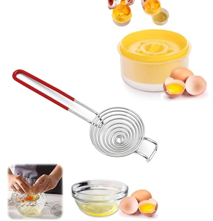2er Pack Egg Separator Egg Yolk White Separator And 2 in 1 Egg Yolk Separator, Stainless Steel Egg White Yolk Sifting Filter Egg Divider for Baking Cake, Kitchen Gadget Cooking Tool (yellow red)