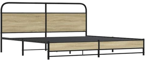 vidaXL Metallbett ohne Matratze Sonoma-Eiche 200x200 cm, Schlafzimmermöbel, Doppelbett, Schlafzimmerbett, Bett, Bettrahmen, Bettgestell mit Kopfteil