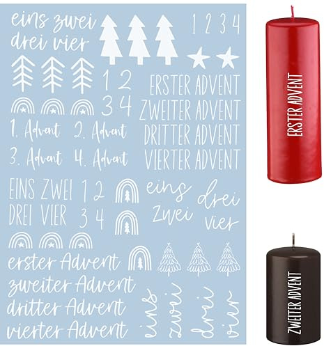 Fräulein Lotti | Kerzenfolie Kerzenaufkleber Kerzentattoo - Thema: Weihnachten 3 Weiß A5 | Wasserschiebefolie Tattoofolie Aufkleber Folie für Kerzen |