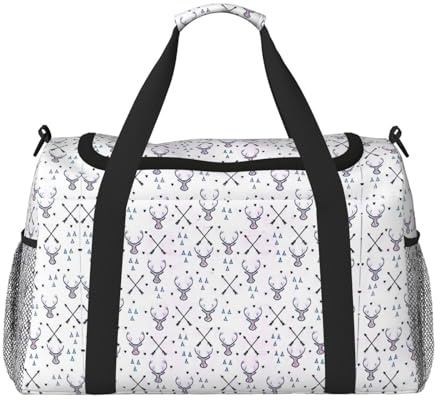 Bolsa de viaje de mano con diseño de ciervos y flechas de caza, bolsa grande reutilizable, perfecta para actividades al aire libre, deportes, camping y comestibles, color negro, talla única, Negro