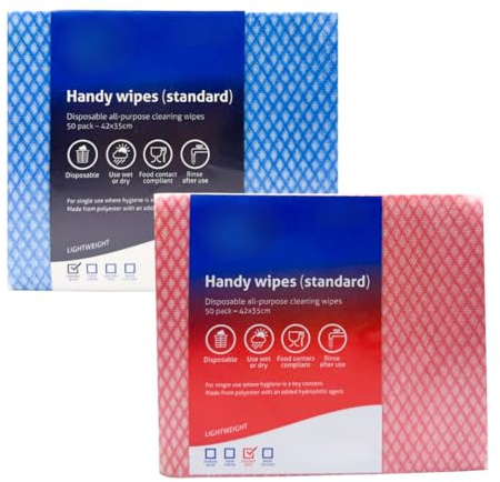 100pk HUGE 42x35cm All Purpose Cloths, J Cloths Style Disposable Cloths For Cleaning Bathroom Kitchen Surfaces & Window Wiping General Cleaning Cloths Lint Free Red & Blue