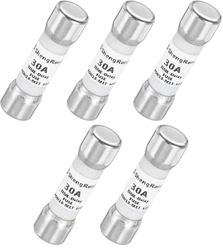 QUARKZMAN 5er Packung Glas Sicherung 30A, Träge Feinsicherung 10X38mm Zeitverzögerungssicherung 600V AC für DIY-Inverter-Schaltkreisplatine
