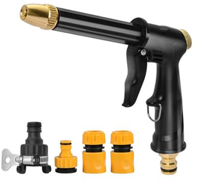 Pistola a spruzzo per tubo da giardino, pistola ad acqua in metallo resistente, ugello spray ad alta pressione per irrigazione piante, pulizia, lavaggio auto e doccia di animali domestici, con 4