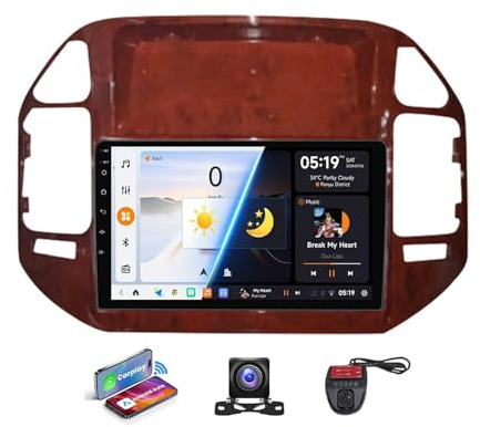 Ecran Tactile 9 Android 13 sans Fil Carplay Android Auto Autoradio 2 Din Navigation pour Mitsubishi Pajero 3 V70 V60 1999-2006 avec WiFi 4G/DSP/Bluetooth/FM/RDS/Dab+/DVR Caméra(B,NF-5)